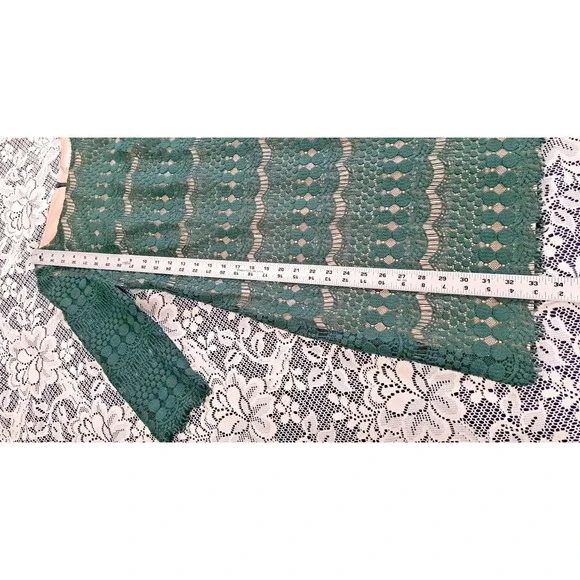 DB established 1962 Dress 4 Green Lace Overlay Tan Lining 3/4 Sleeve Back Zipper - Picture 8 of 10